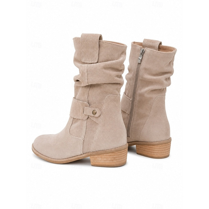 Women's Slouchy Side Zip Ankle Booties with Block Heel