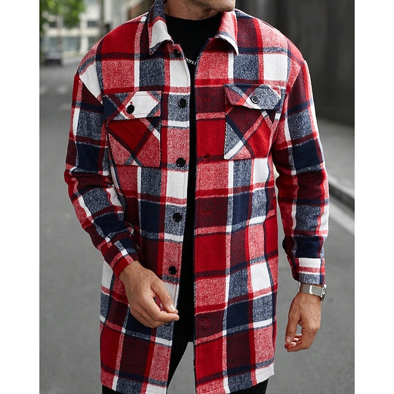 Men's Chest Pocket Checked Overshirt Coat