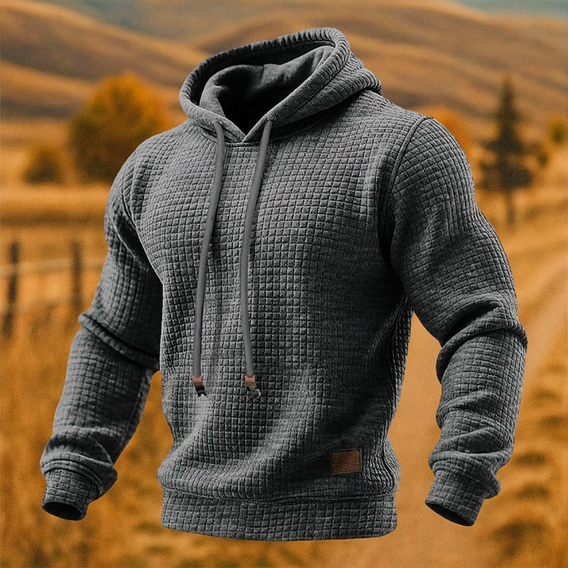Men's Relaxed Fit Waffle Knit Hooded Pullover