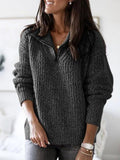 Women's Half-Zip Textured Knit Pullover with Stand Collar