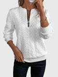 Women's Zip-Front Cable Knit Cardigan with Three-Quarter Sleeves