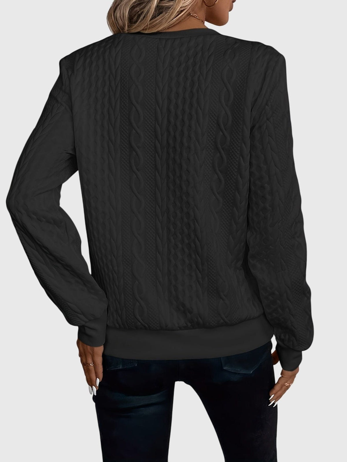 Women's Zip-Front Cable Knit Cardigan with Three-Quarter Sleeves