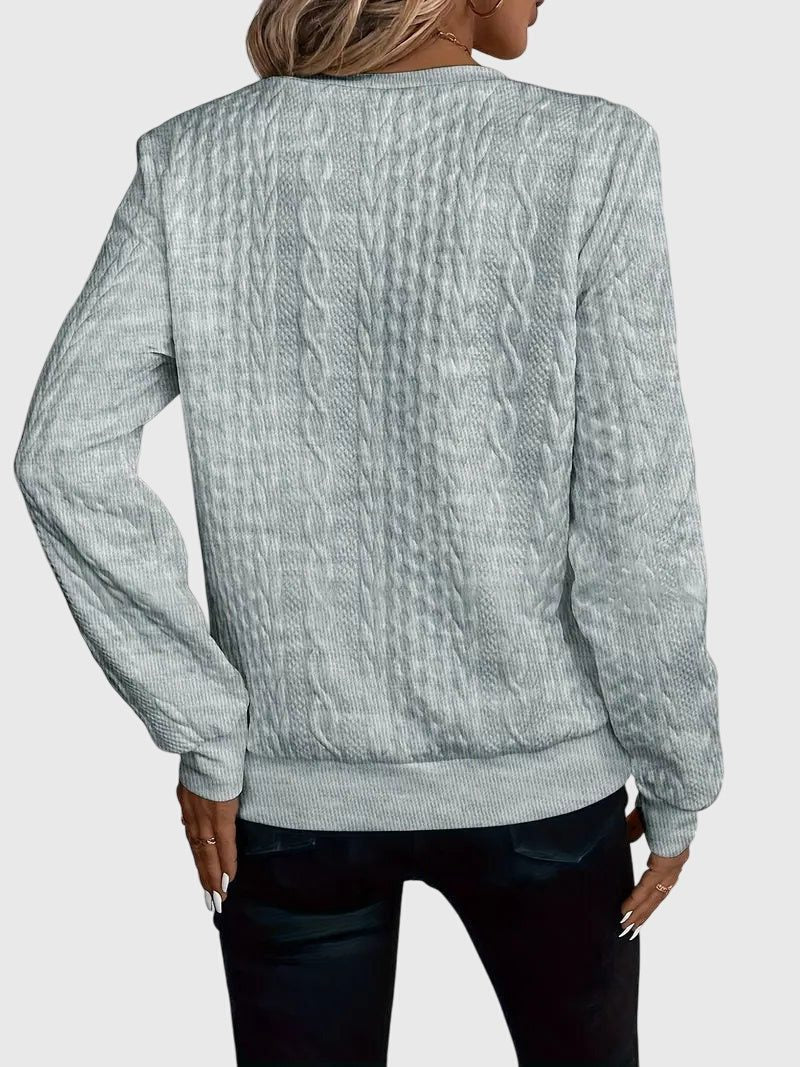 Women's Zip-Front Cable Knit Cardigan with Three-Quarter Sleeves