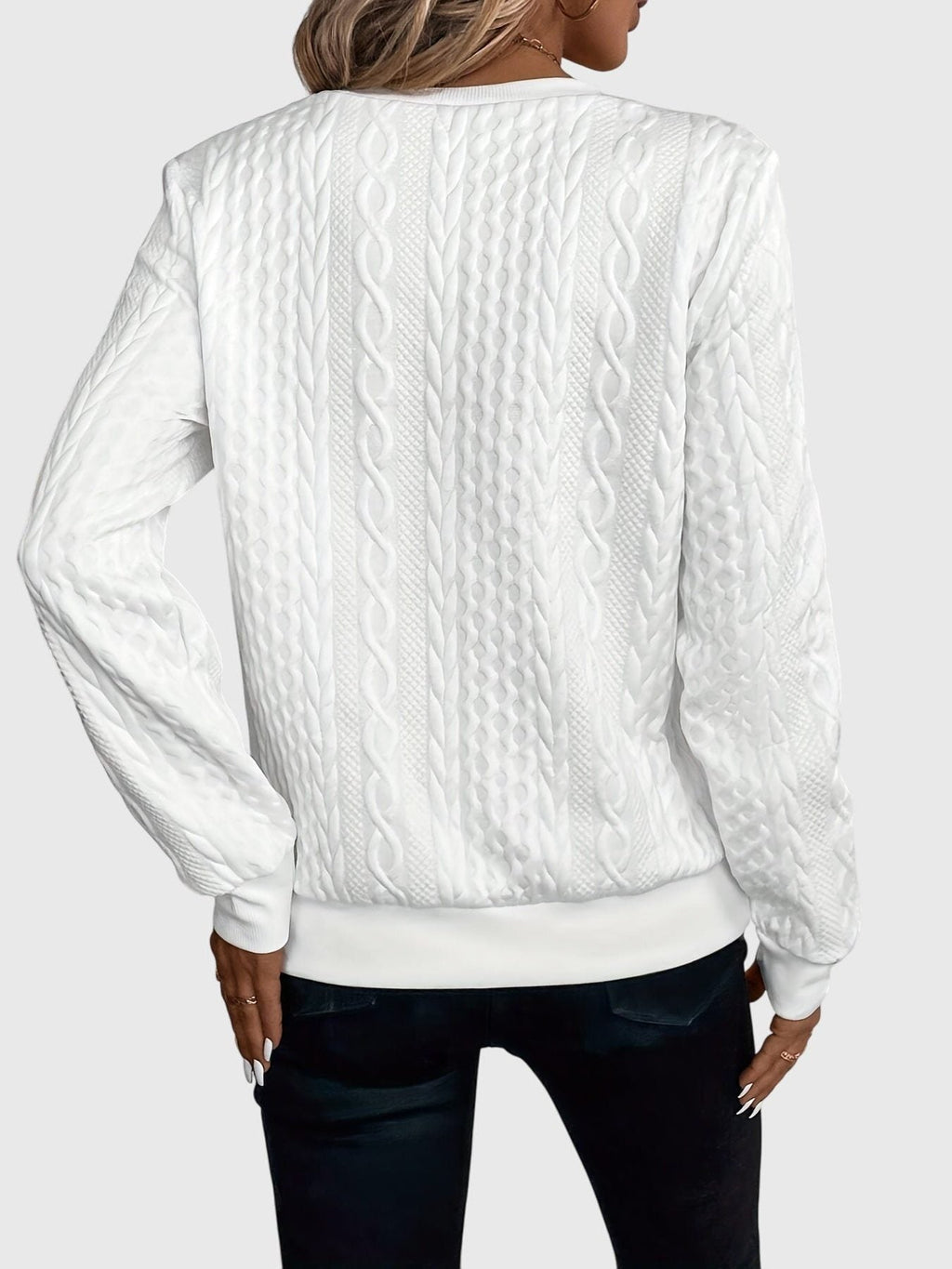 Women's Zip-Front Cable Knit Cardigan with Three-Quarter Sleeves