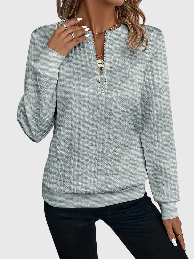 Women's Zip-Front Cable Knit Cardigan with Three-Quarter Sleeves