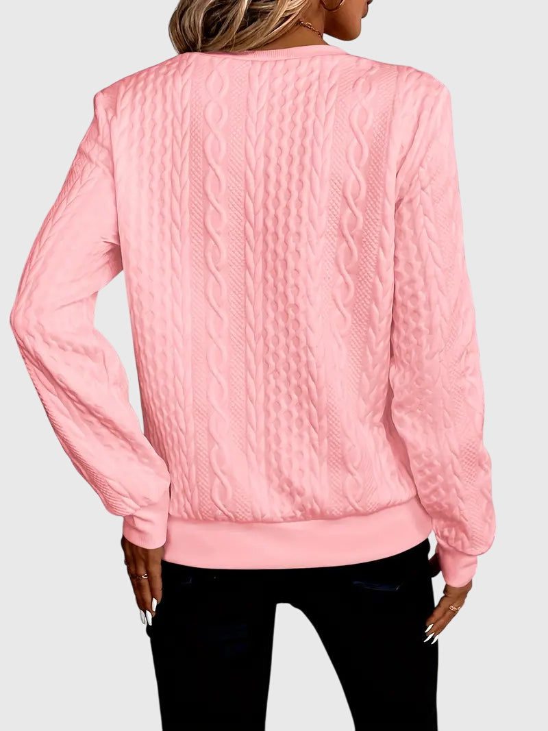 Women's Zip-Front Cable Knit Cardigan with Three-Quarter Sleeves