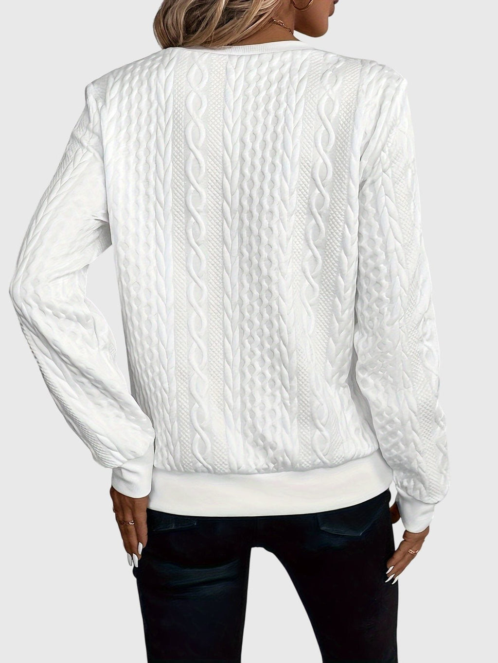 Women's Zip-Front Cable Knit Cardigan with Three-Quarter Sleeves