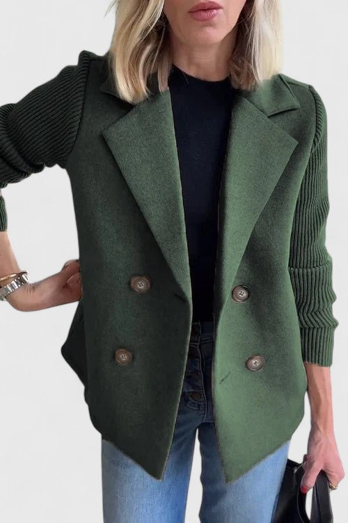 Women's Contrast Sleeve Two-Row Button Tailored Jacket