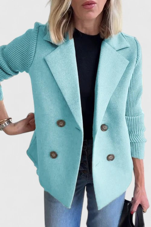 Women's Contrast Sleeve Two-Row Button Tailored Jacket