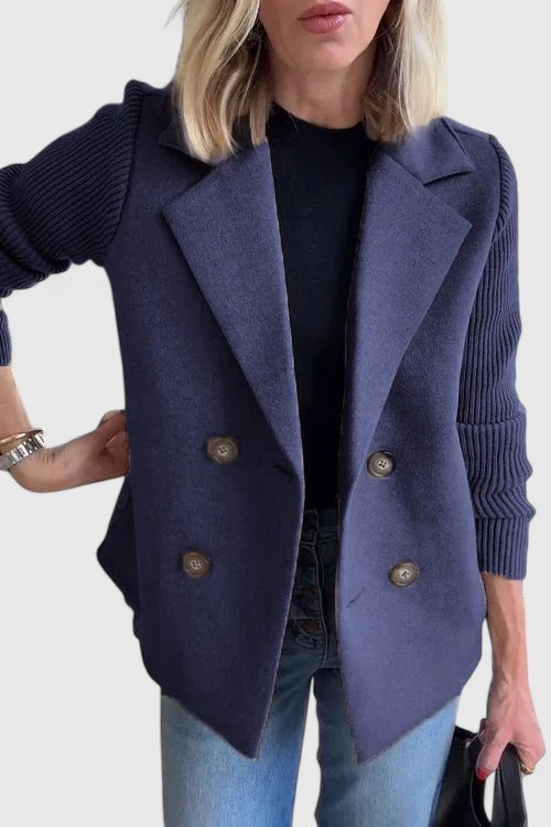 Women's Contrast Sleeve Two-Row Button Tailored Jacket