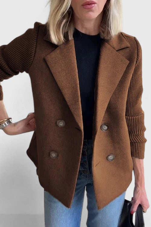 Women's Contrast Sleeve Two-Row Button Tailored Jacket