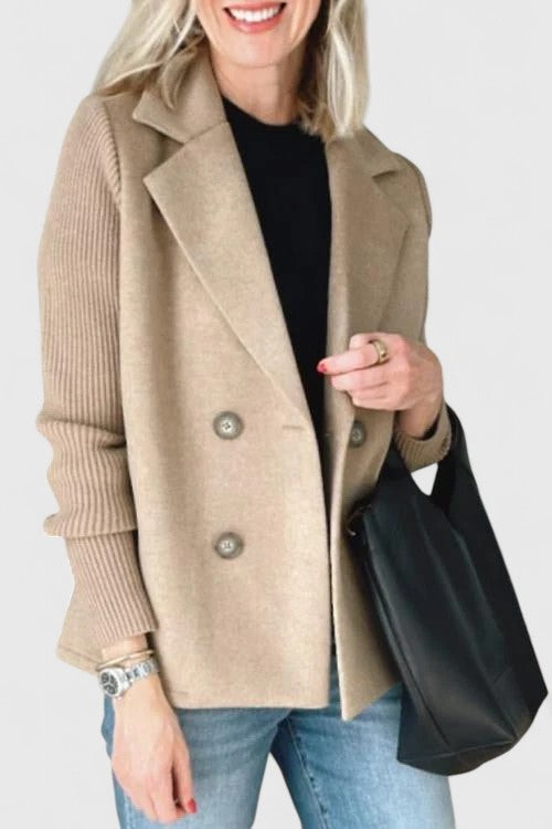 Women's Contrast Sleeve Two-Row Button Tailored Jacket