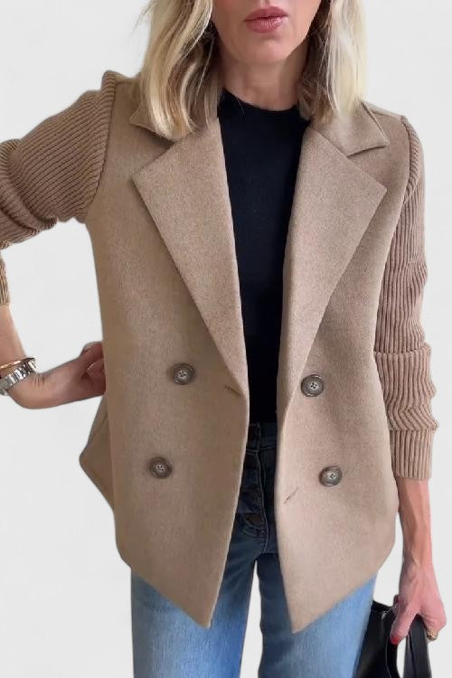 Women's Contrast Sleeve Two-Row Button Tailored Jacket