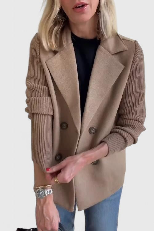 Women's Contrast Sleeve Two-Row Button Tailored Jacket