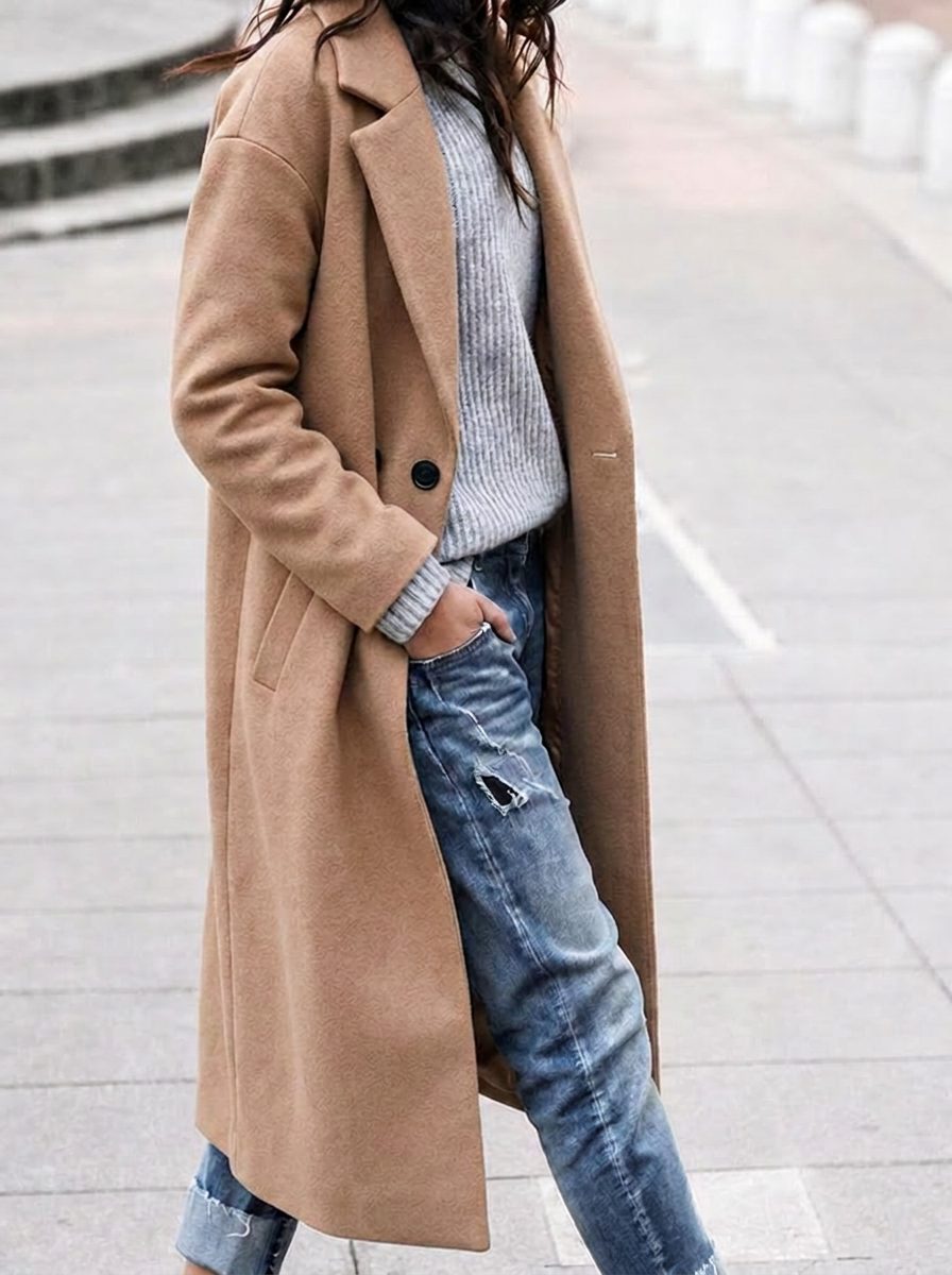 Women's Button-Up Lapel Overcoat in Oversized Fit
