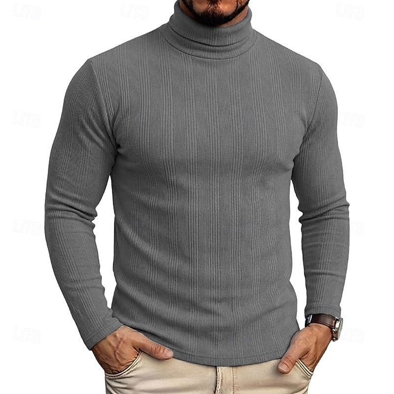 Men's Slim Ribbed Vertical Texture Turtleneck Pullover