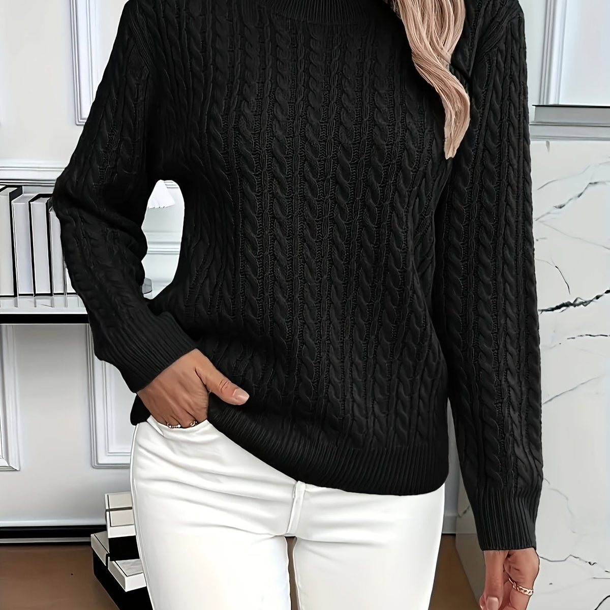 Women's Relaxed Cable Knit Pullover for Chilly Days