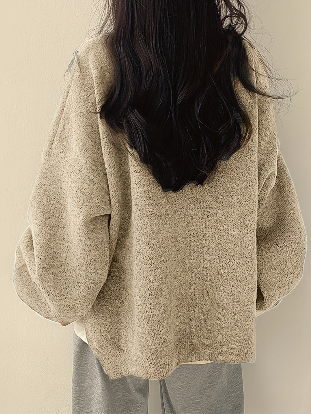 Women's Thick Knit Round Neck Drop-Shoulder Sweater