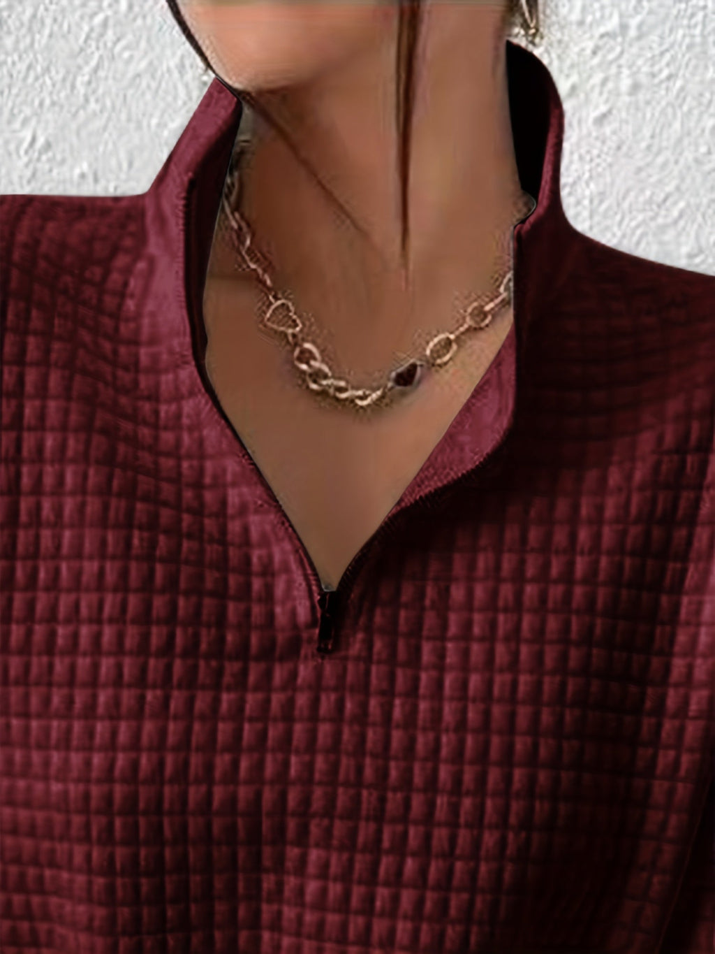 Women's Stand-Neck Textured Knit Sweater with Half Zip