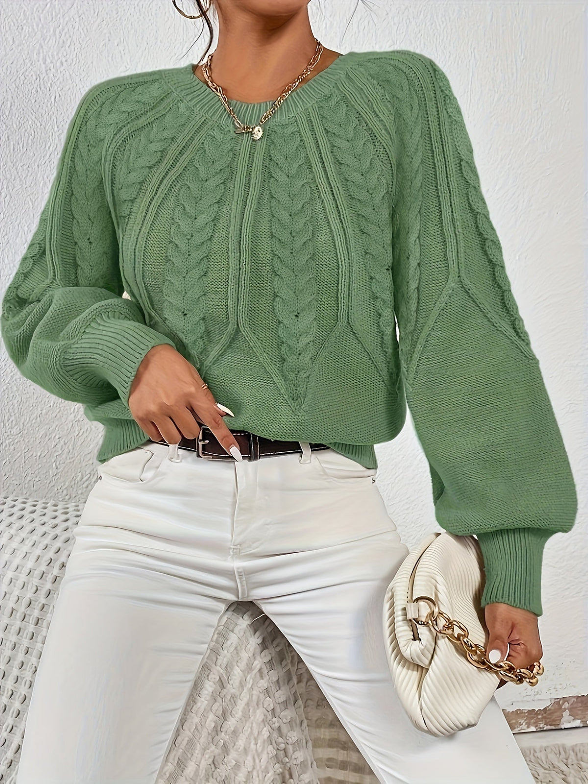 Women's Lantern-Sleeve Cable Knit Pullover