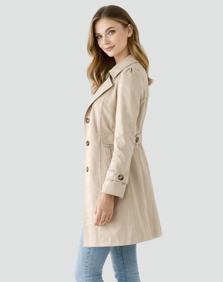 Women's Lapel Collar Tailored Mid-Length Trench Coat