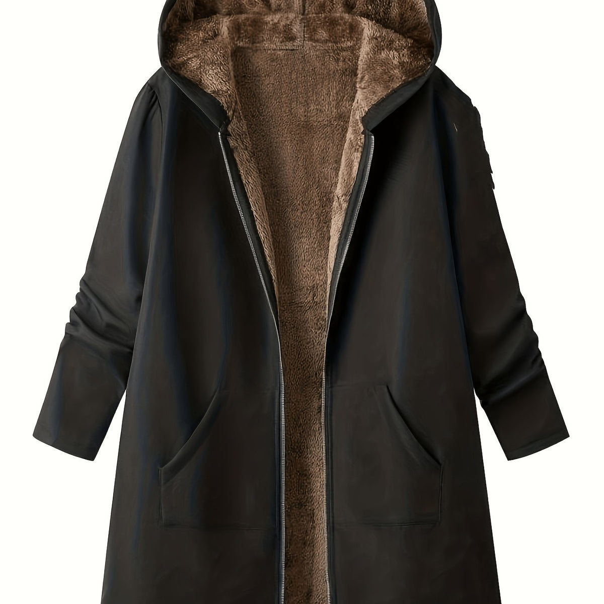 Women's Plush Lining Hooded Long Zip Overcoat