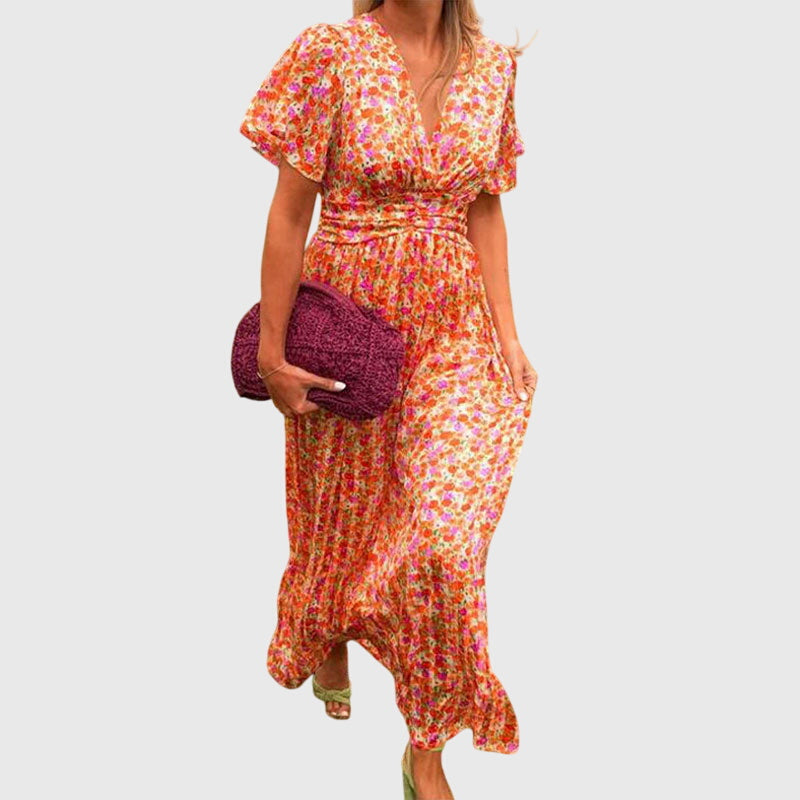 Women's Short Sleeve Printed Summer Event Maxi Dress