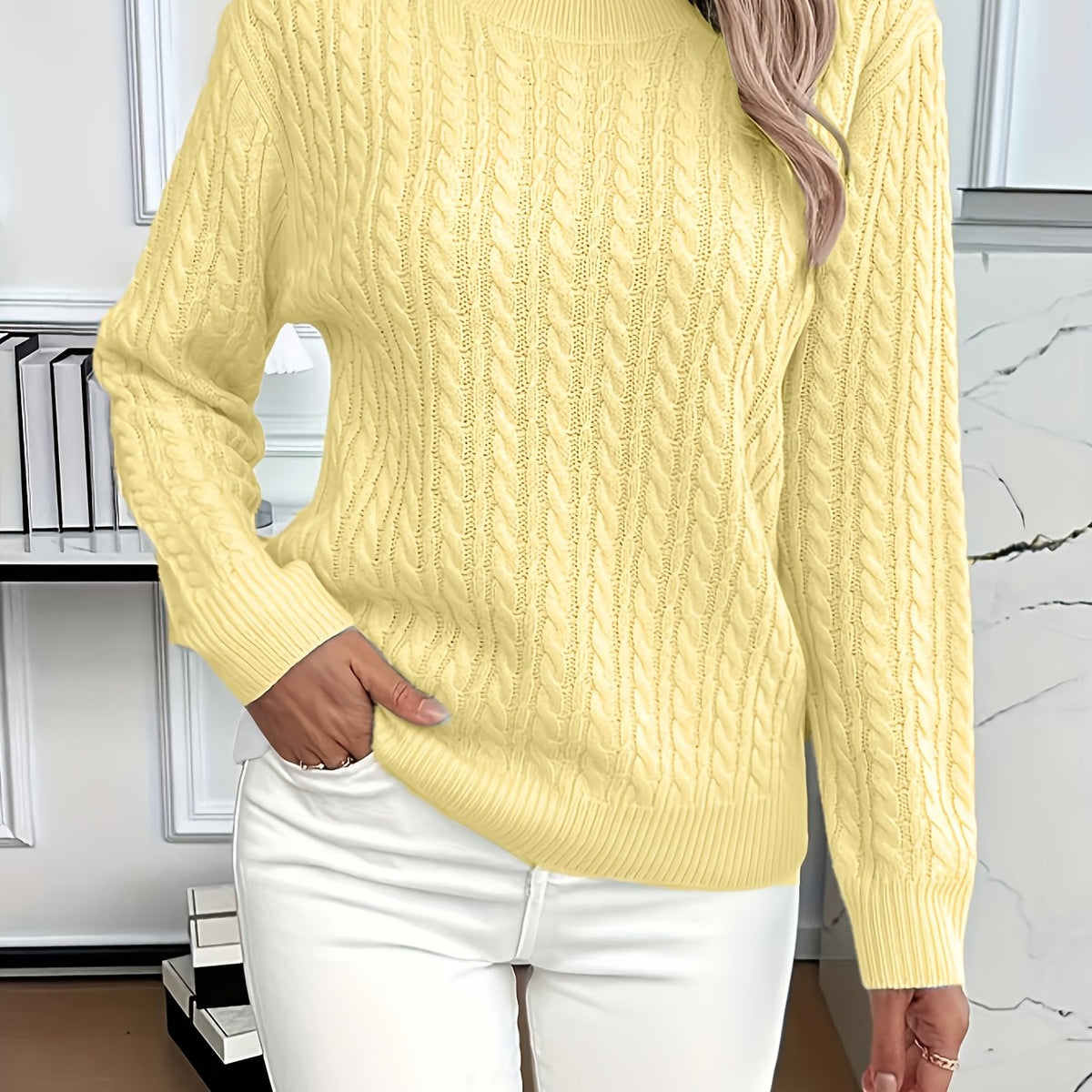 Women's Relaxed Cable Knit Pullover for Chilly Days