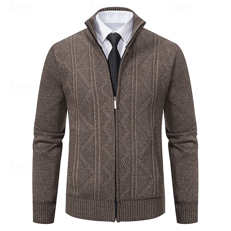 Men's Full-Zip Stand Collar Textured Knit Jacket