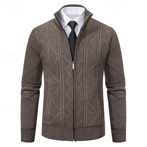 Men's Full-Zip Stand Collar Textured Knit Jacket