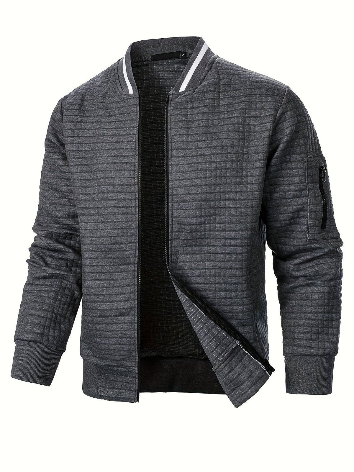 Men's Textured Stand Collar Zip Bomber Coat