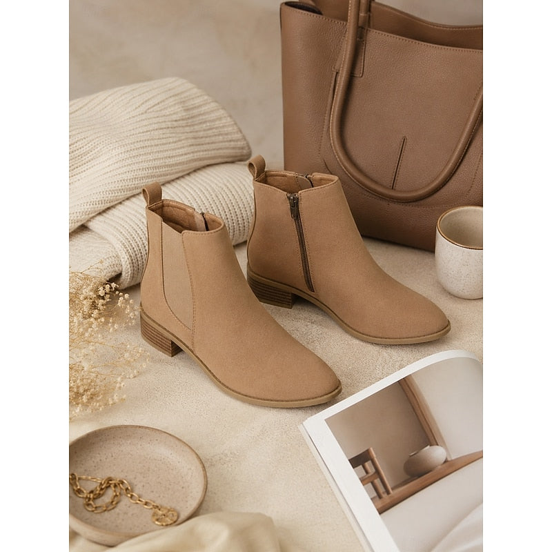 Women's Side Zip Pointed Toe Low Heel Ankle Booties