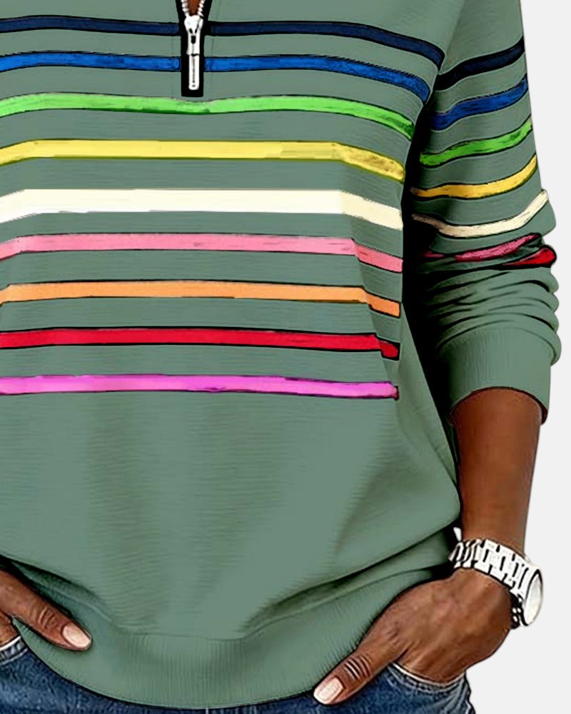 Women's Half-Zip Striped Pullover Sweatshirt