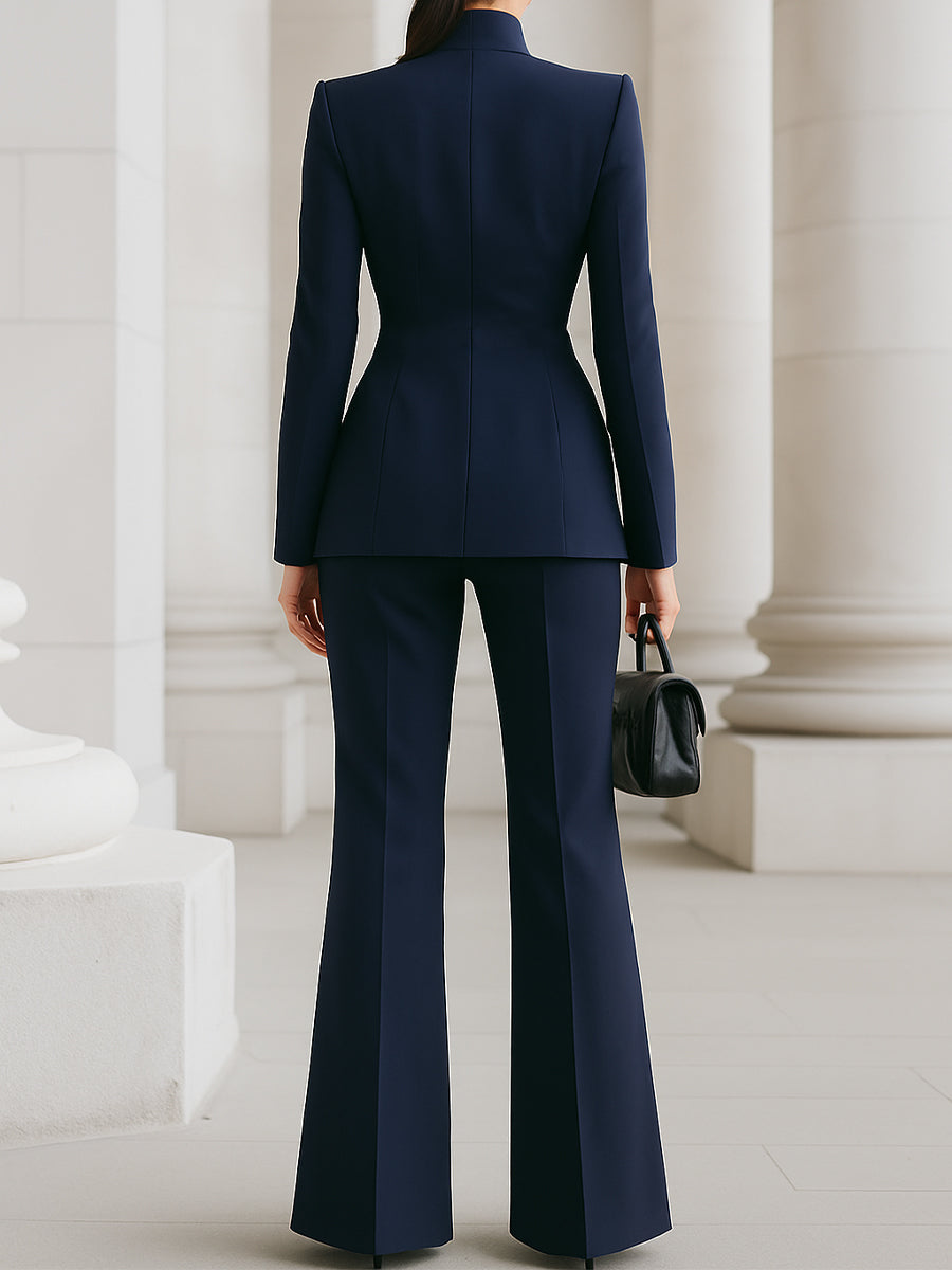Women's High Collar Tailored Blazer Pantsuit