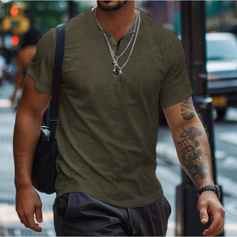 Men's Buttoned Neckline Textured Casual Polo Top
