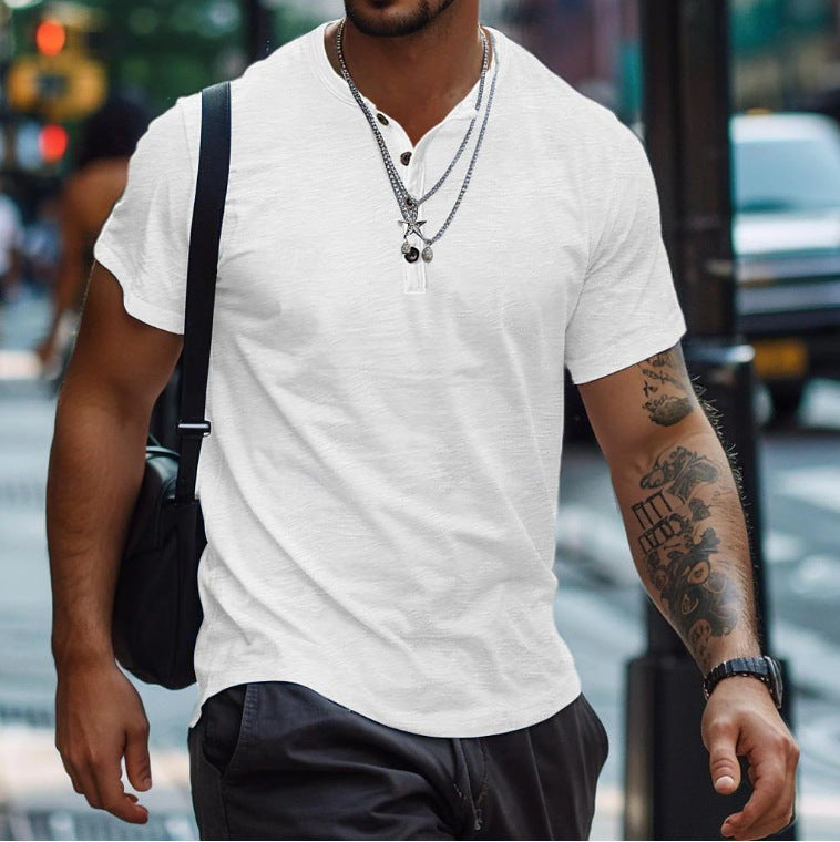 Men's Buttoned Neckline Textured Casual Polo Top