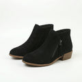 Women's Low Stacked Heel Suede-Look Zip Booties with Tassel