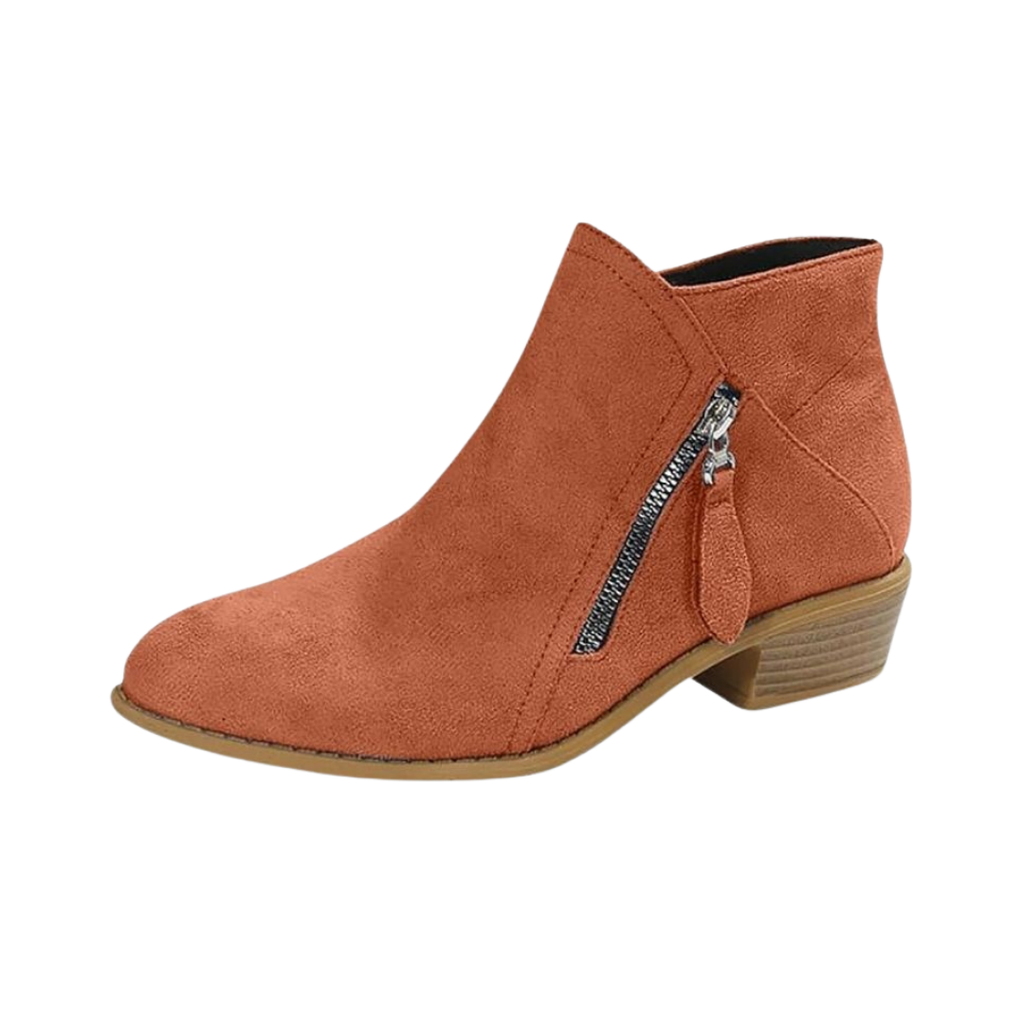 Women's Low Stacked Heel Suede-Look Zip Booties with Tassel