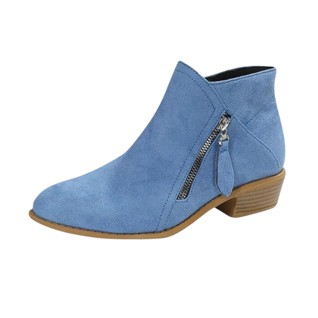 Women's Low Stacked Heel Suede-Look Zip Booties with Tassel