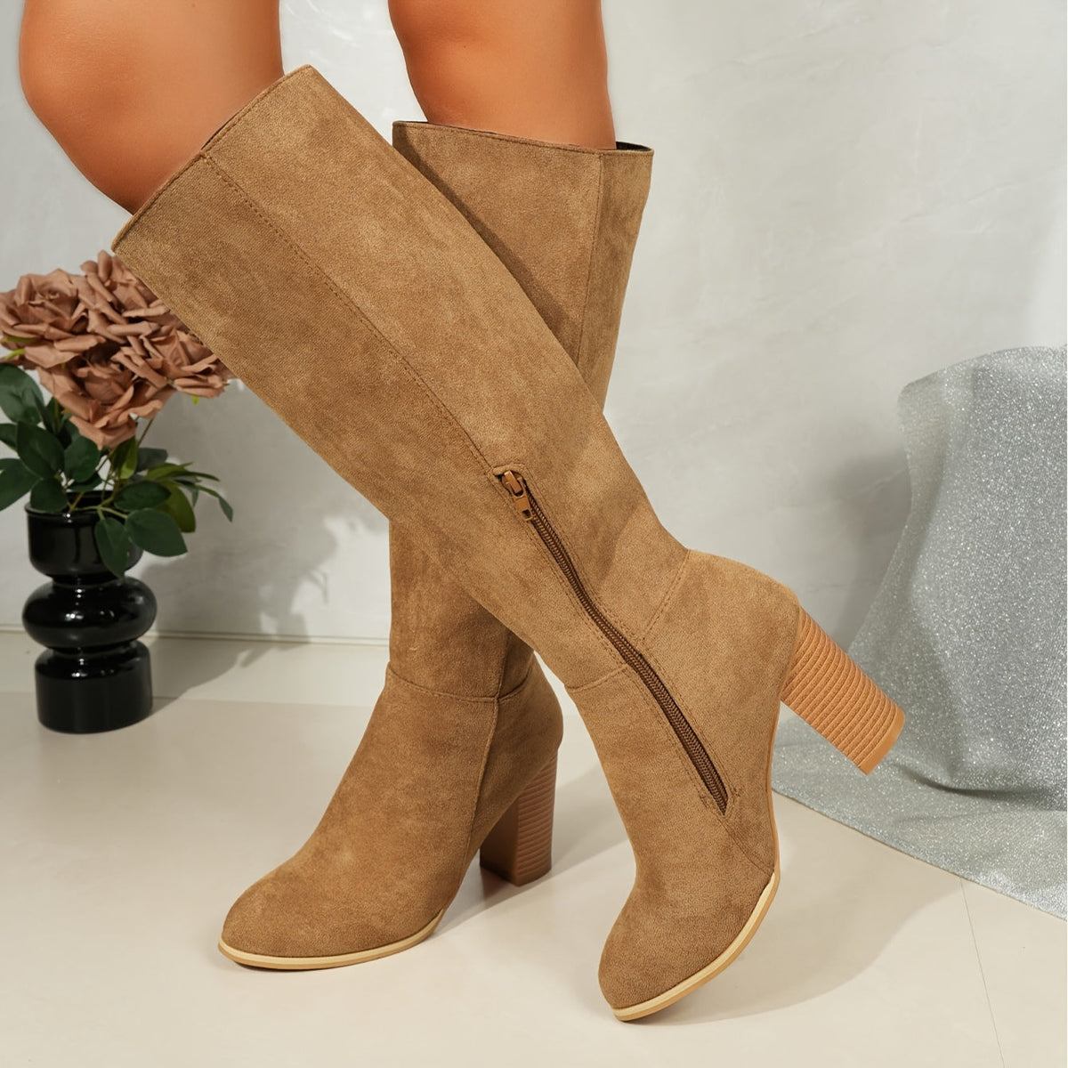 Women's Stacked Block Heel Tall Boots