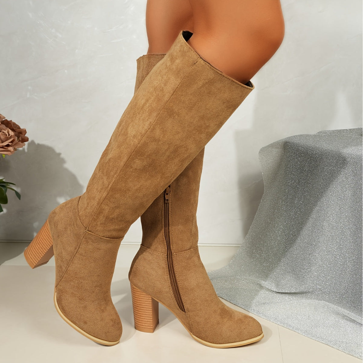 Women's Stacked Block Heel Tall Boots