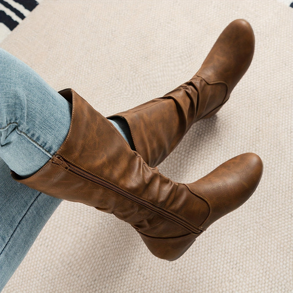 Women's Flat Heel Gathered Slouch Tall Boots
