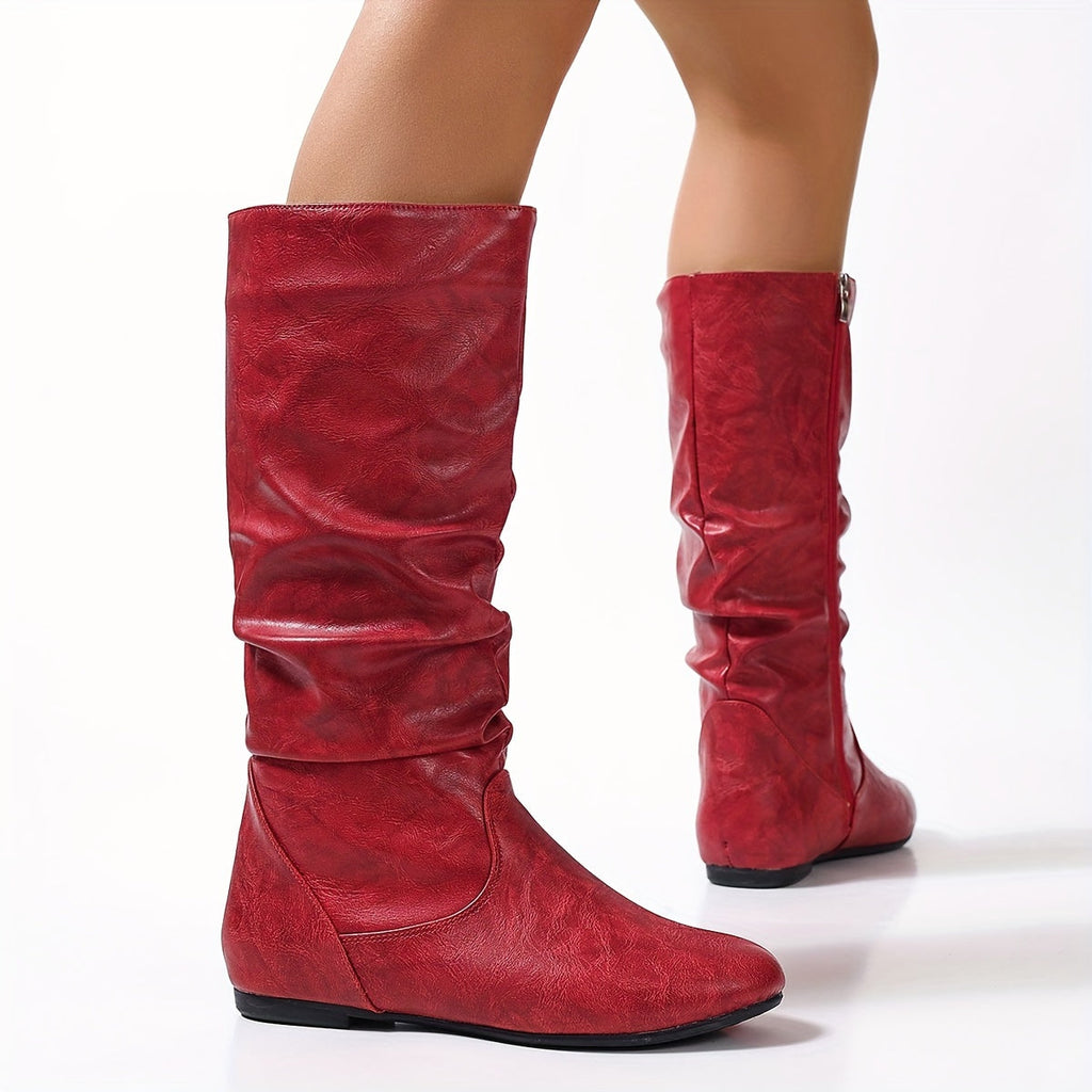 Women's Flat Heel Gathered Slouch Tall Boots