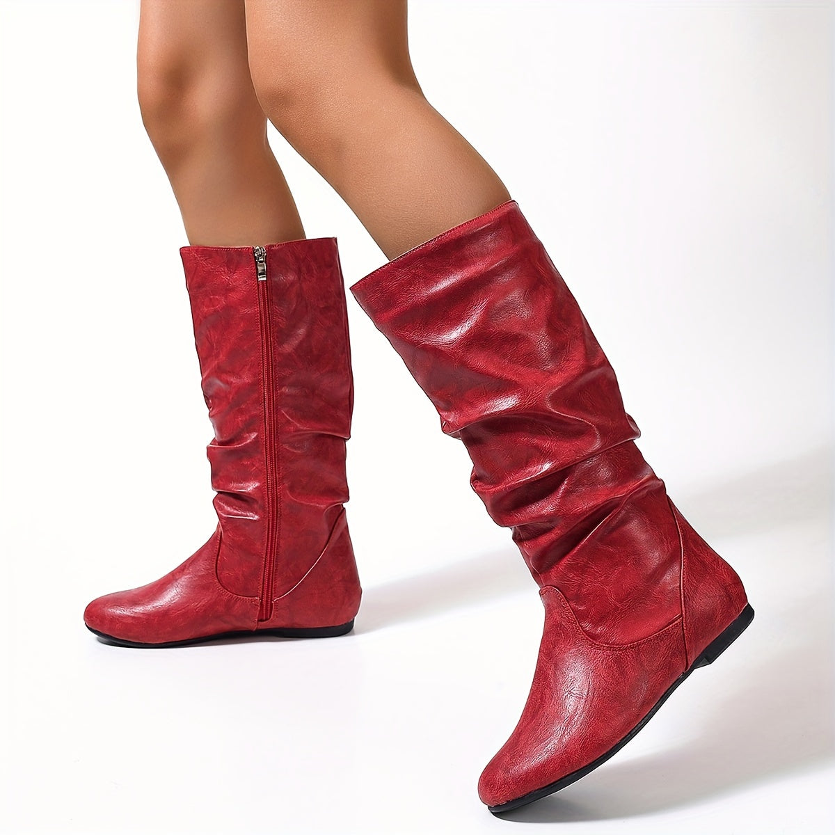 Women's Flat Heel Gathered Slouch Tall Boots