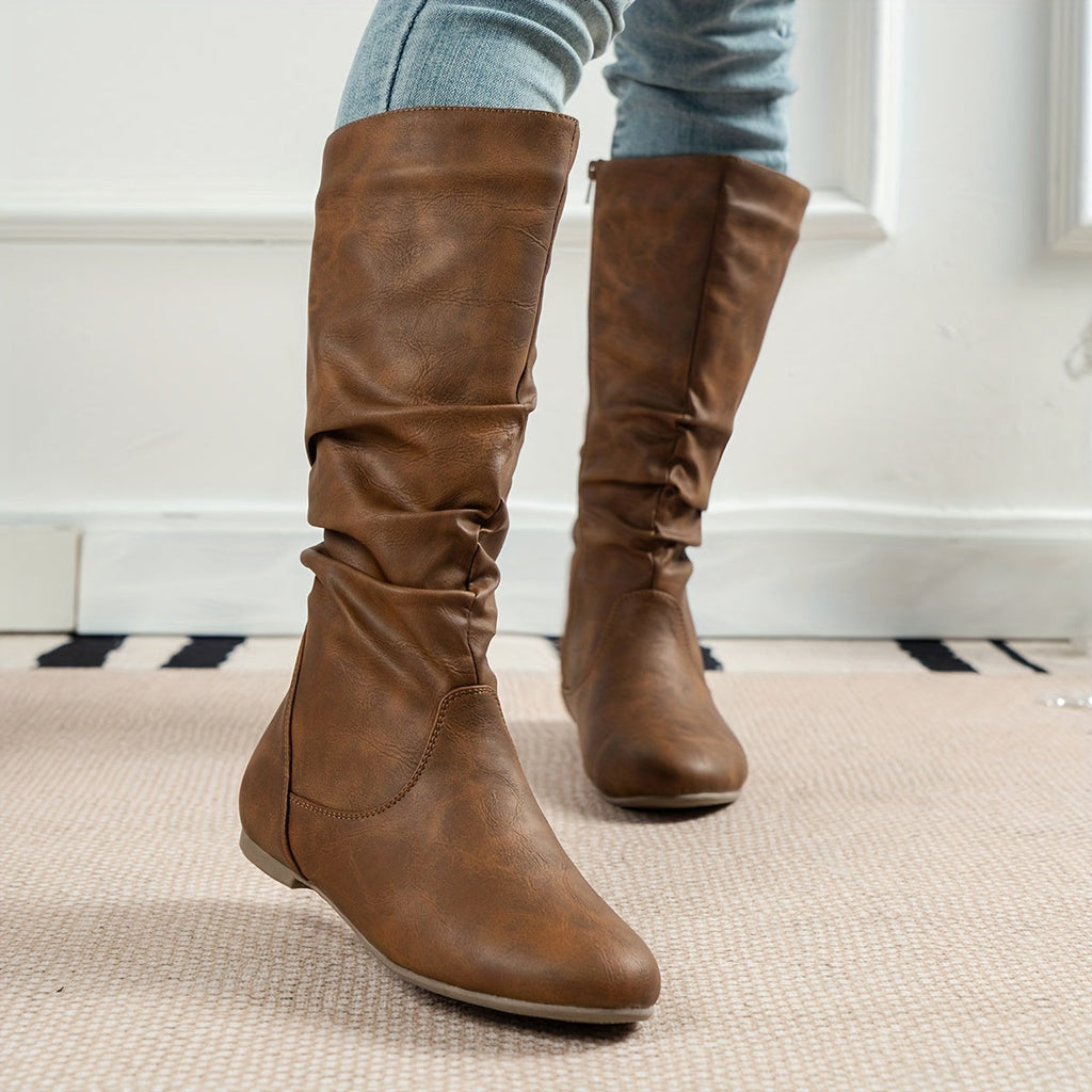 Women's Flat Heel Gathered Slouch Tall Boots