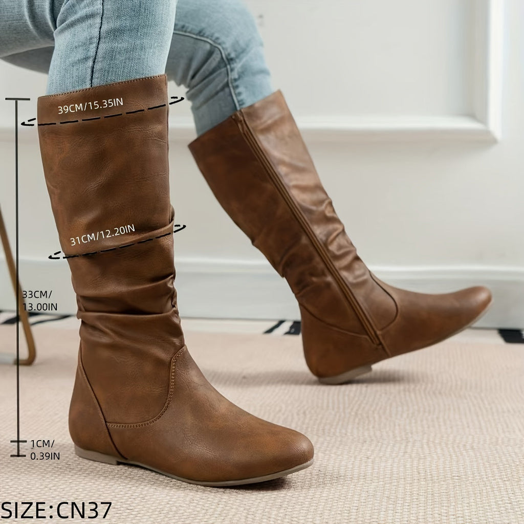 Women's Flat Heel Gathered Slouch Tall Boots