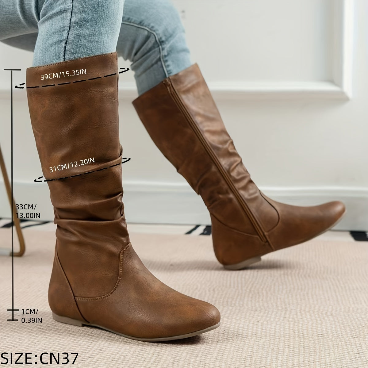 Women's Flat Heel Gathered Slouch Tall Boots