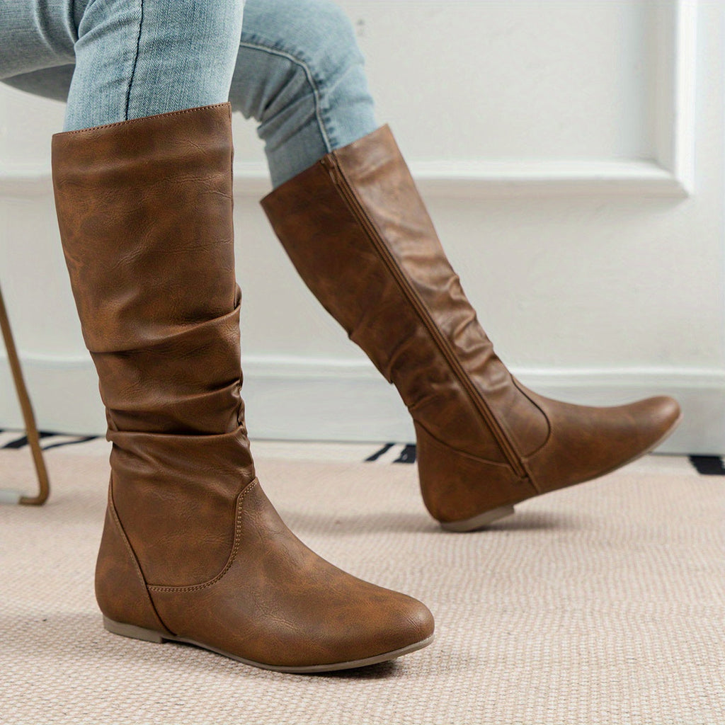 Women's Flat Heel Gathered Slouch Tall Boots