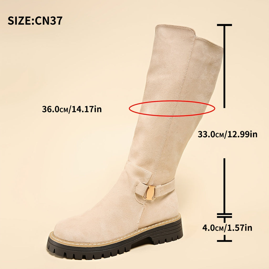 Women's Low Block Heel Suede-Look Tall Boots