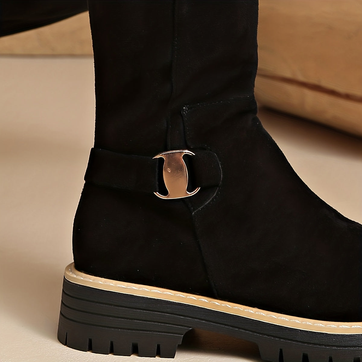 Women's Low Block Heel Suede-Look Tall Boots